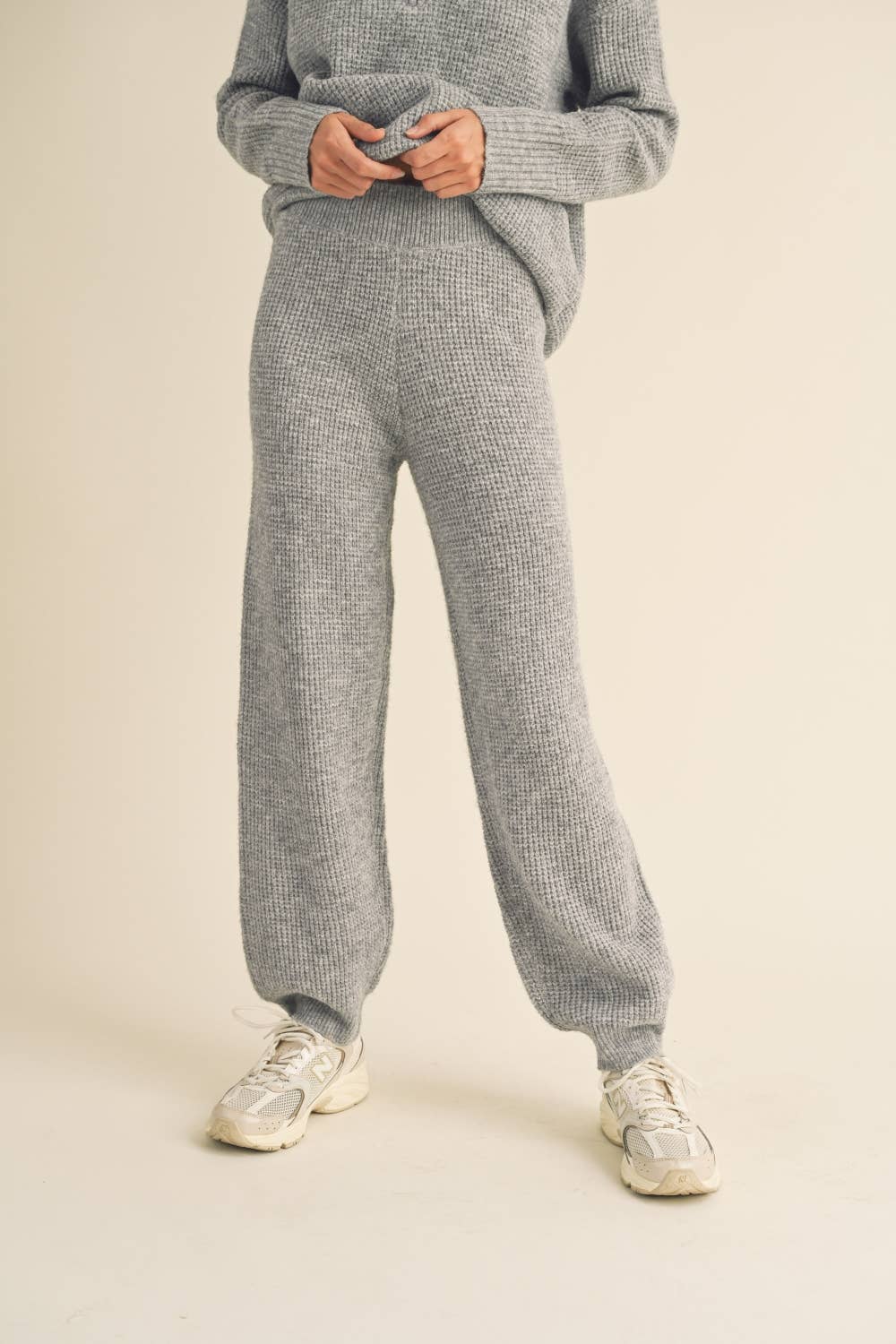 Waffle Pattern Sweater Jogger Pants
