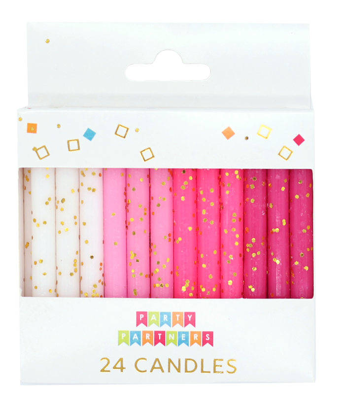 Pink &amp; White Gold Glitter 24 Candles Set