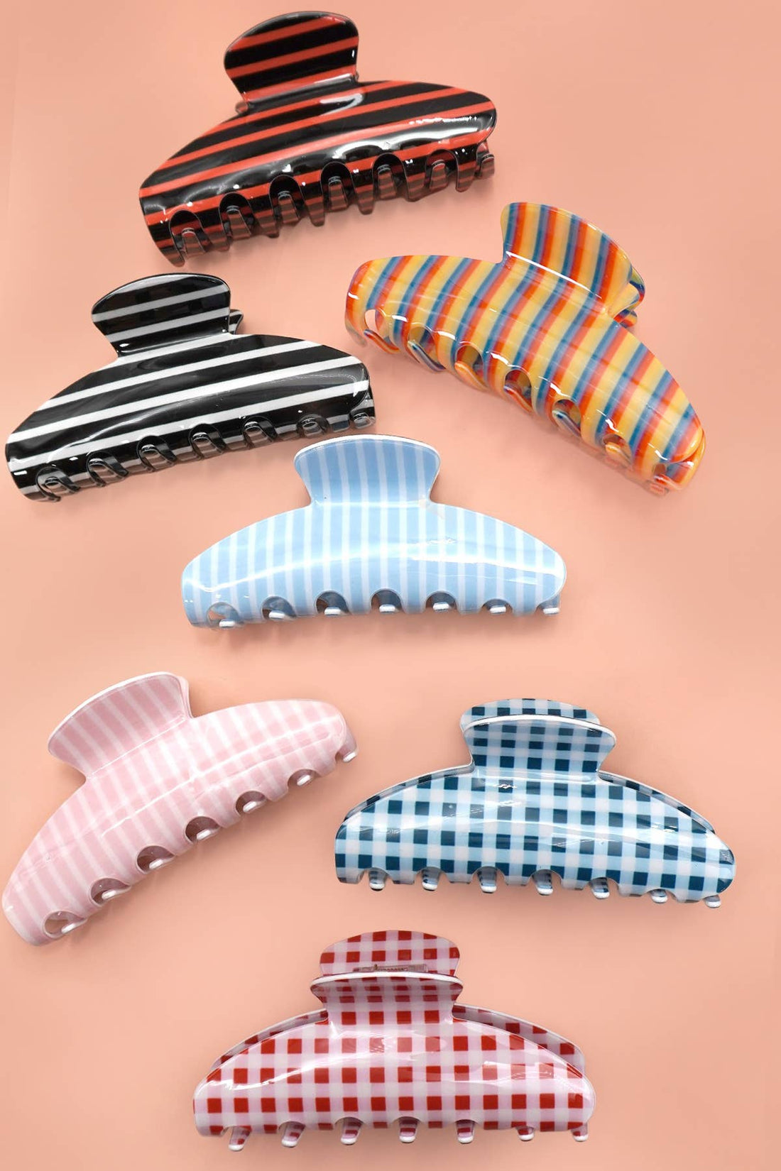 Jumbo Stripe Plaid Oval Hair Claw Clips