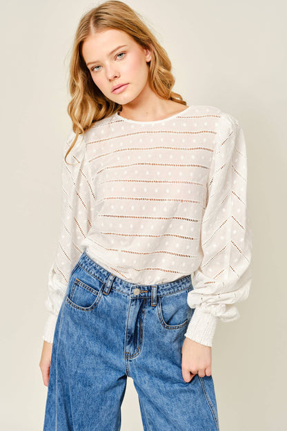 Embroidered Lace Detail Puff Sleeve Blouse