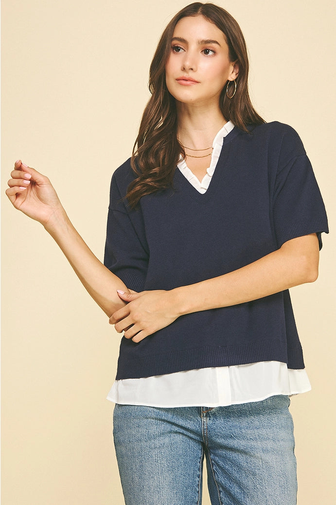 Mixed Media Layered Knit Top