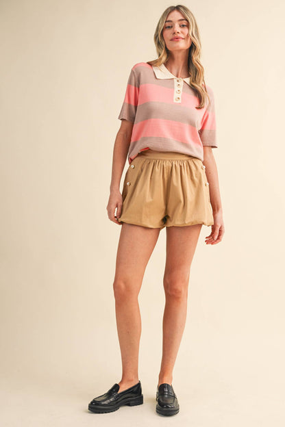 Striped Sweater Knit Short Sleeve Polo