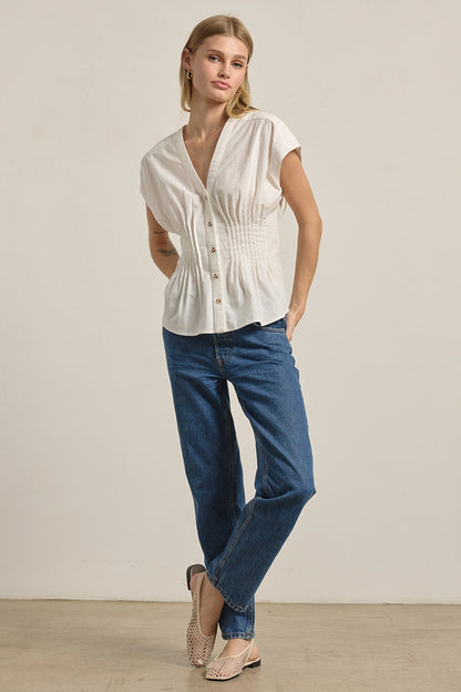 Pleated Waist Cotton Blouse