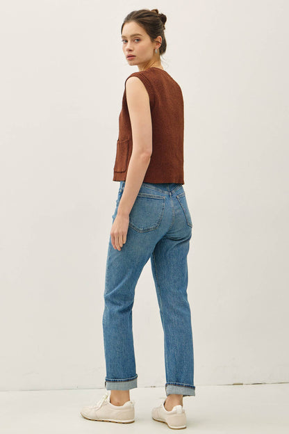 Ribbed Sweater Vest with Pockets