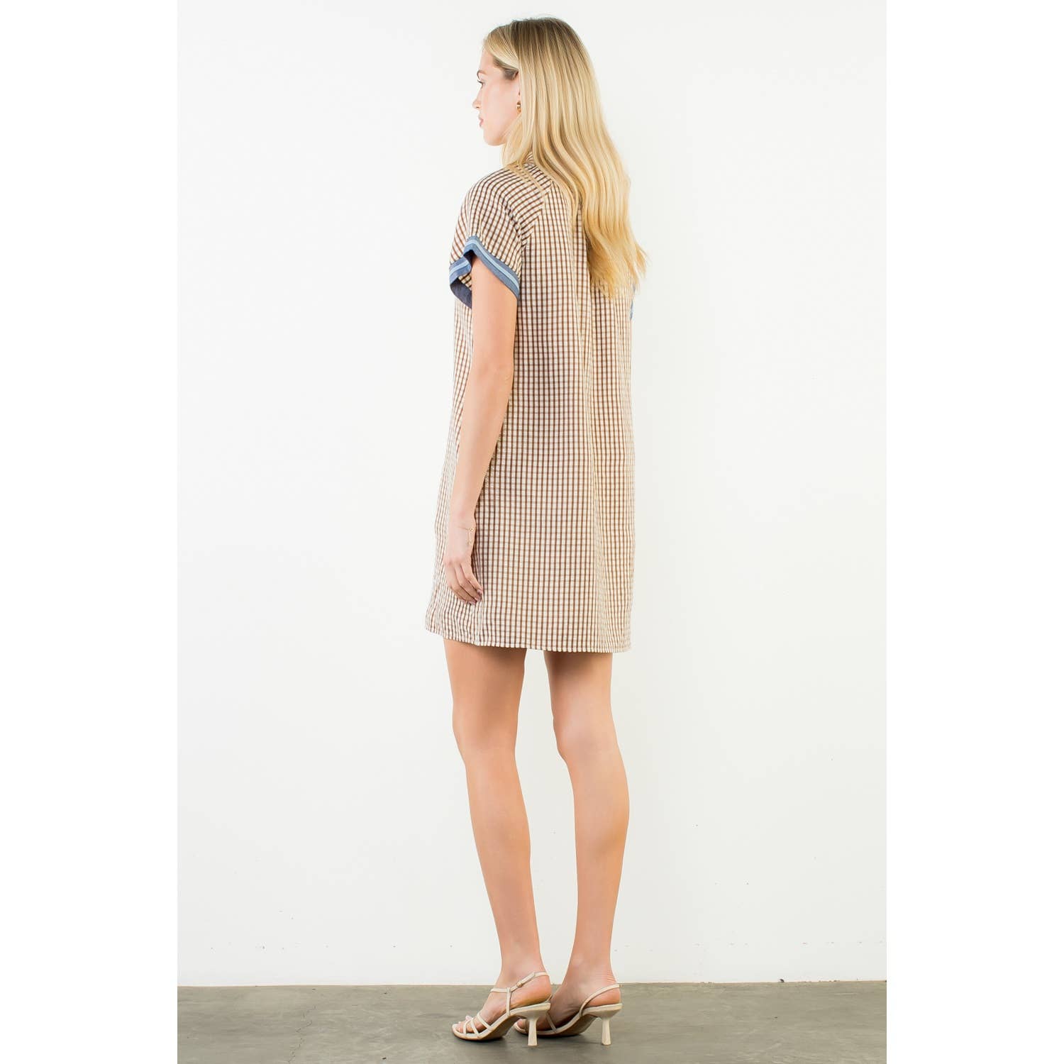 Short Sleeve Gingham Patterned Dress