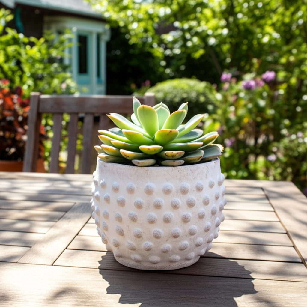 Planter - White Terracotta Round Bubble Rough Finish