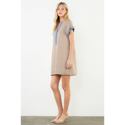 Short Sleeve Gingham Patterned Dress