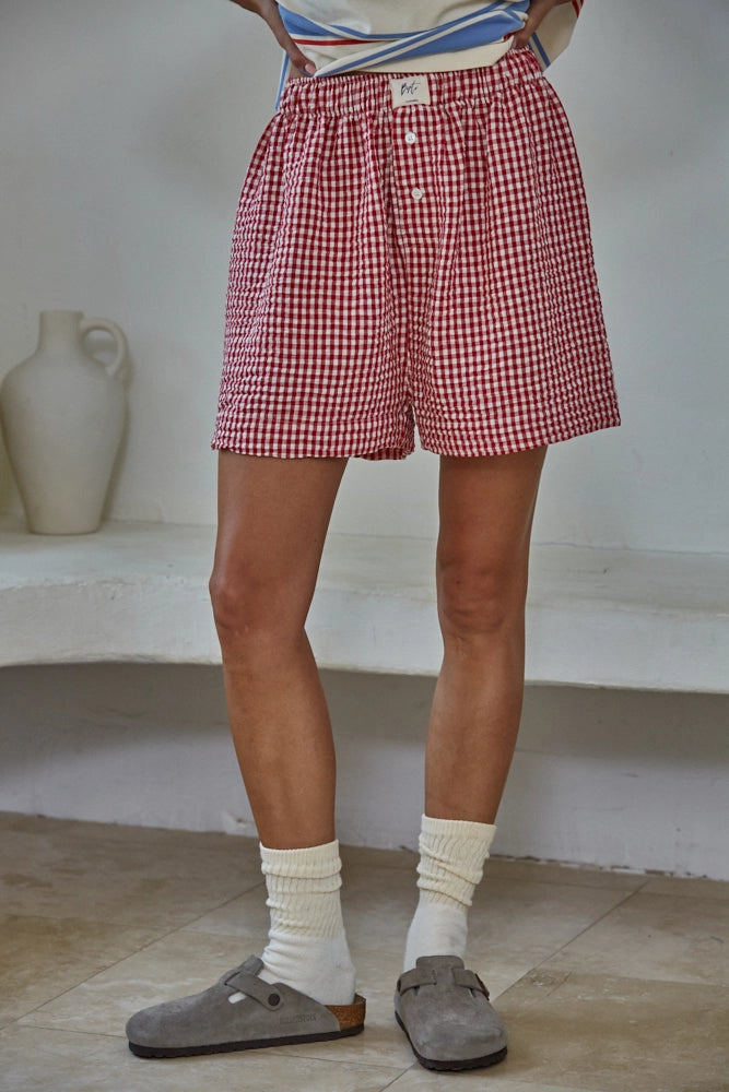 Woven Polyester Gingham Print Gingham Shorts