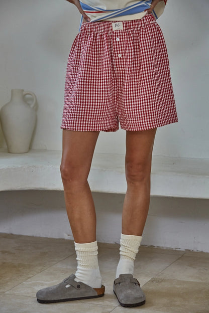Woven Polyester Gingham Print Gingham Shorts