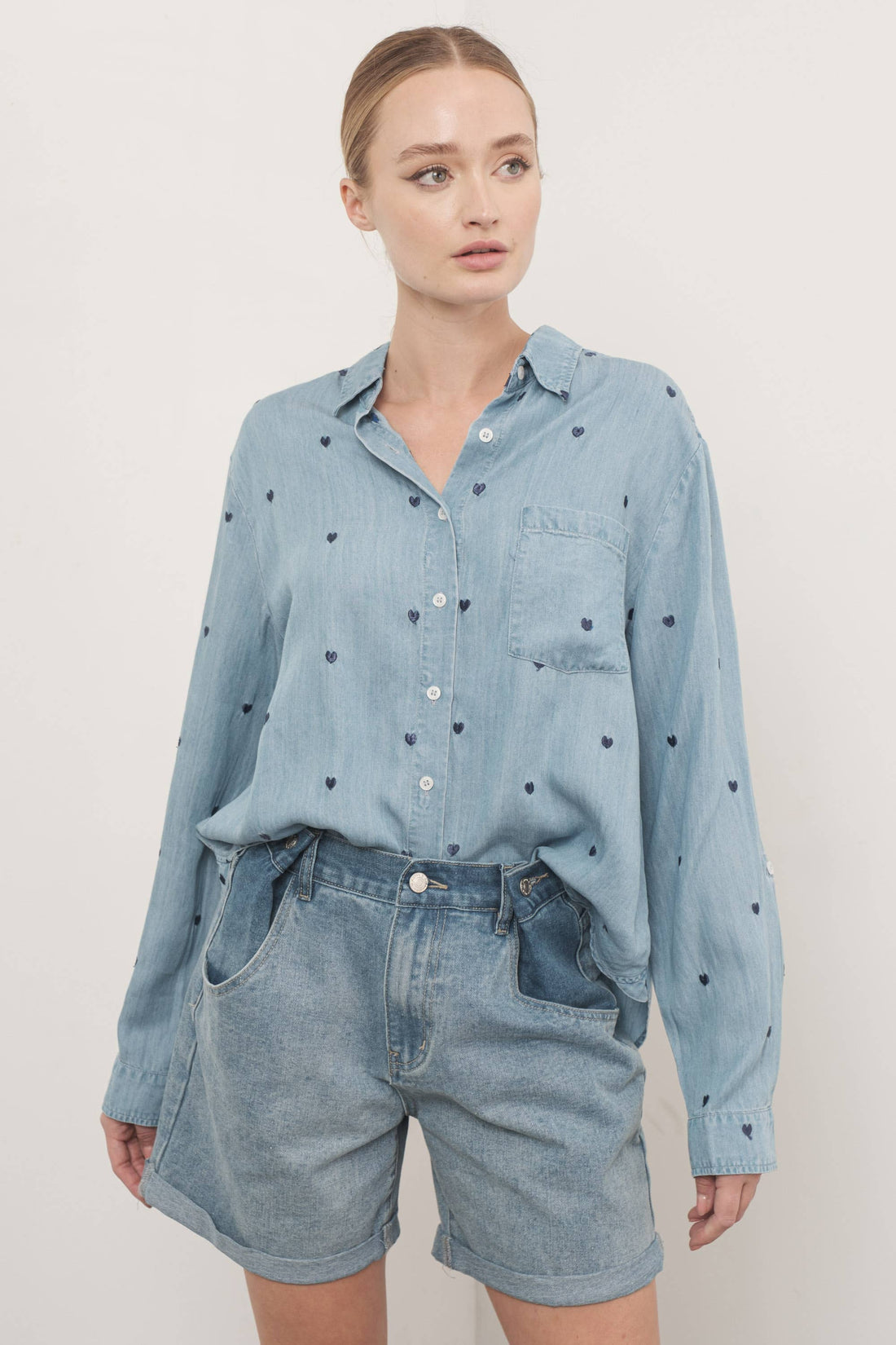 Oversized Chambray Heart Shirts
