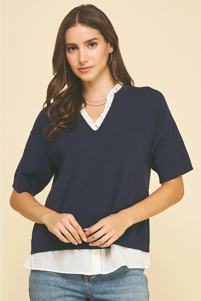 Mixed Media Layered Knit Top