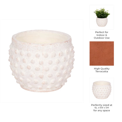 Planter - White Terracotta Round Bubble Rough Finish