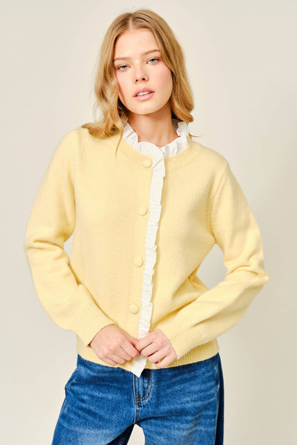 Contrast Ruffle Trim Knit Cardigan