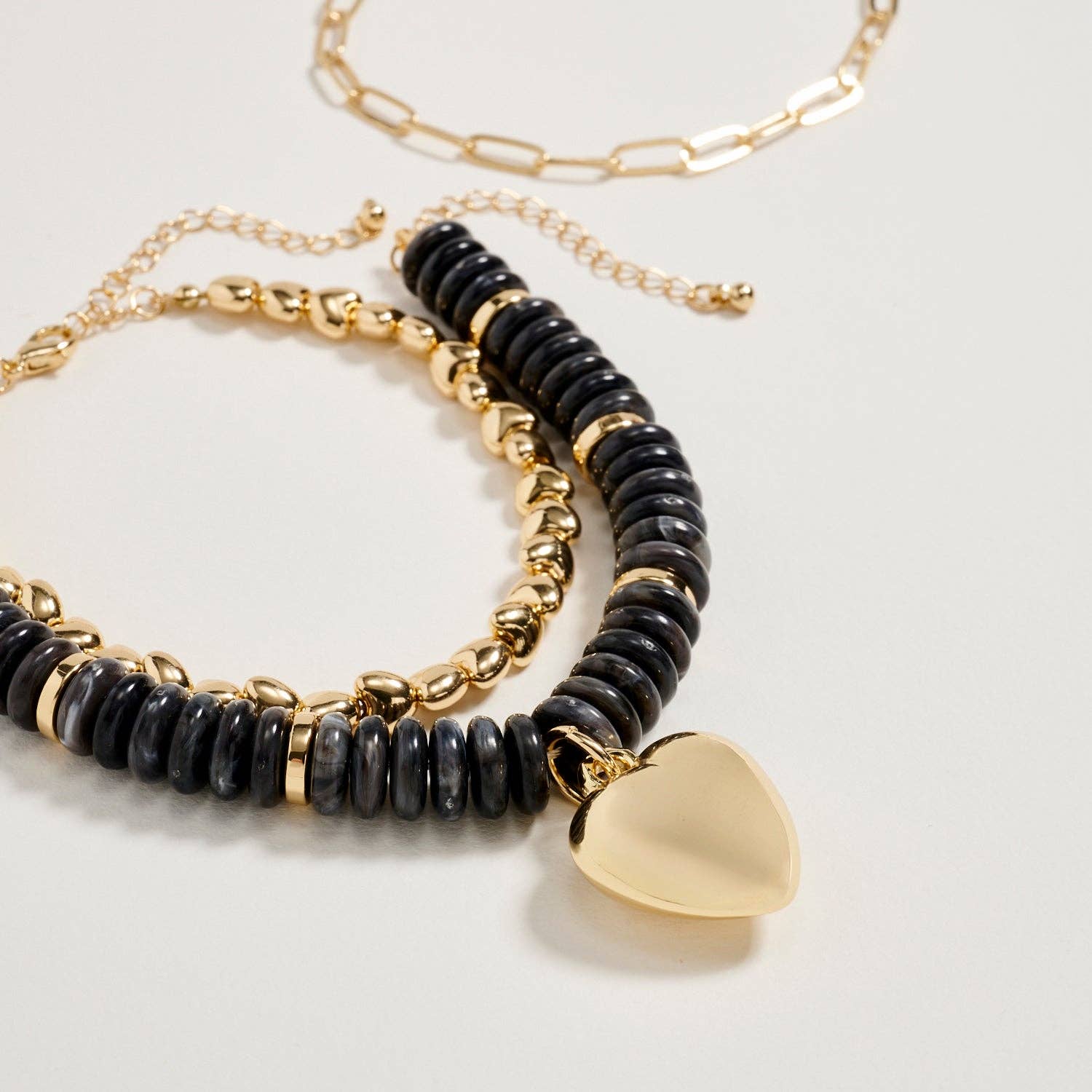 Gold Heart Charm Beaded Bracelet Set