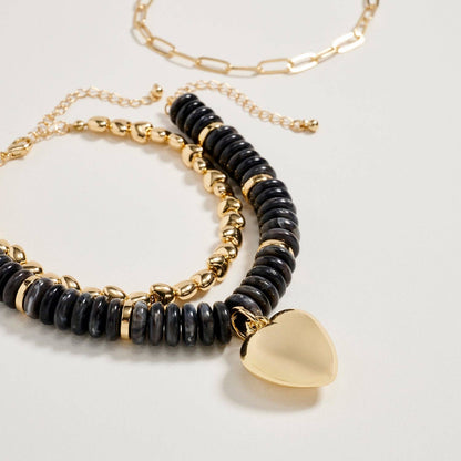 Gold Heart Charm Beaded Bracelet Set