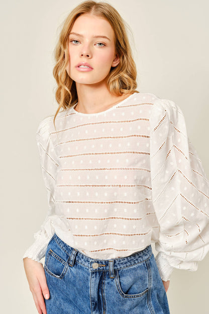 Embroidered Lace Detail Puff Sleeve Blouse