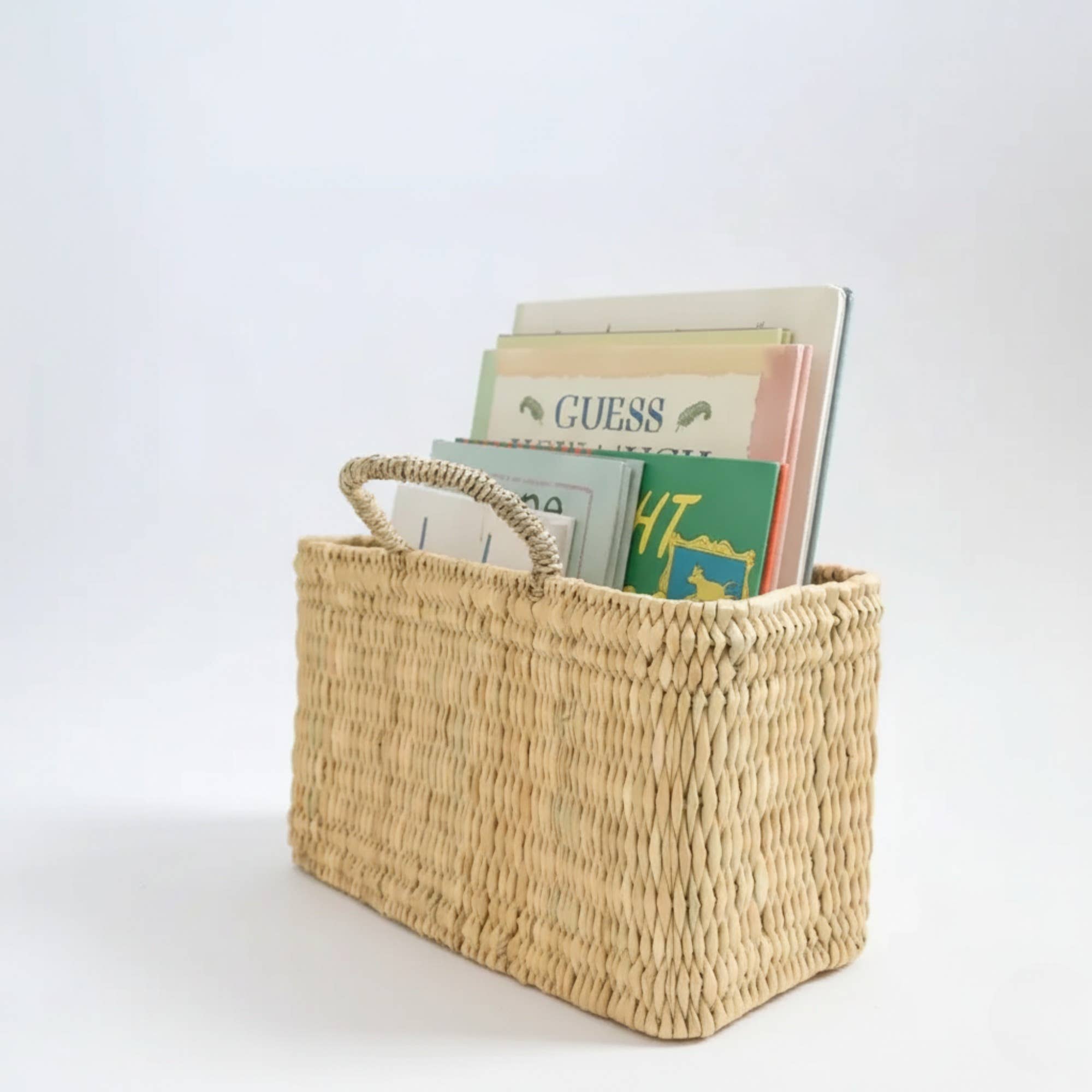 Handwoven Reed Basket Storage Bin Boho Nursery Decor