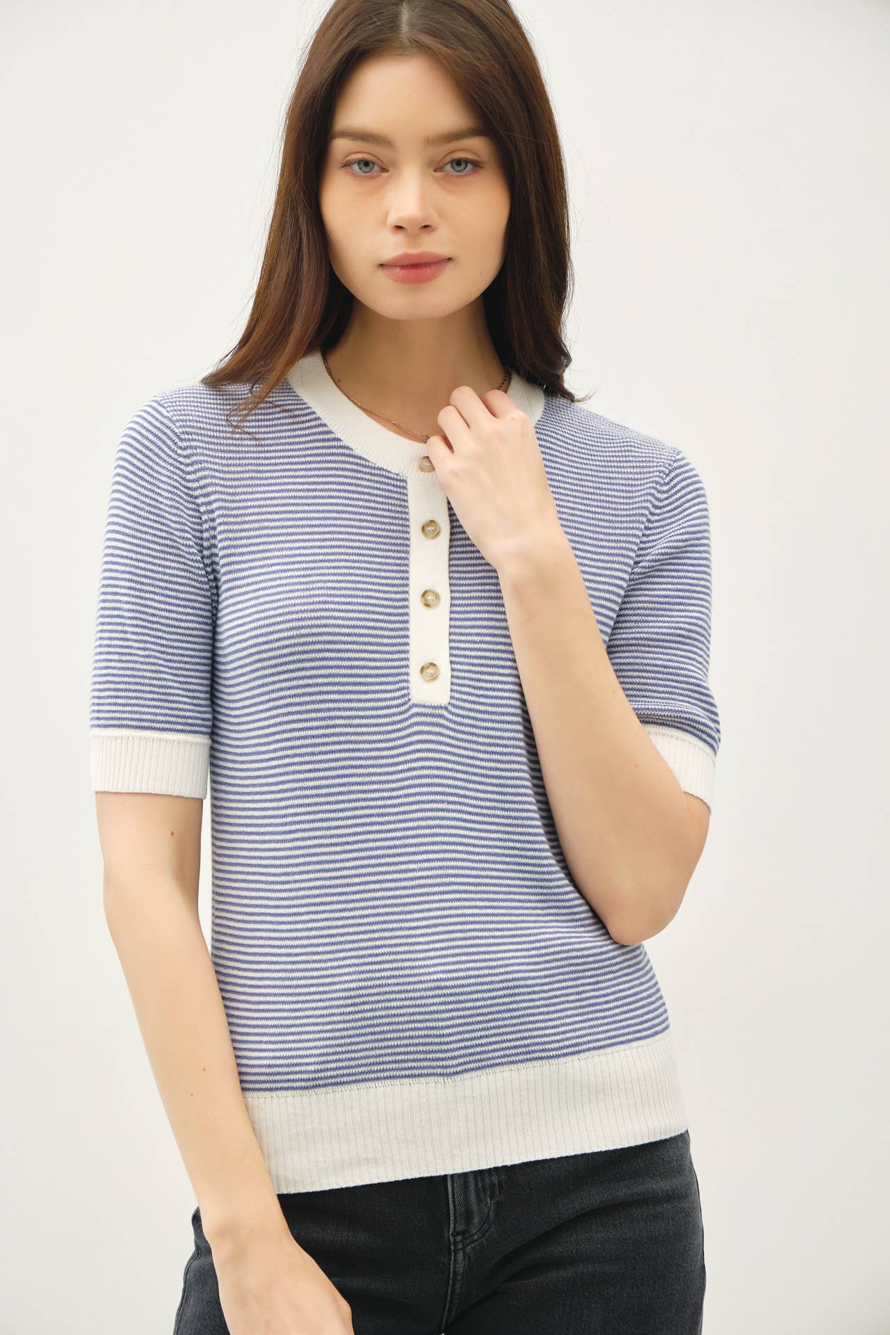 Striped Henley Sweater Top