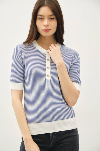 Striped Henley Sweater Top