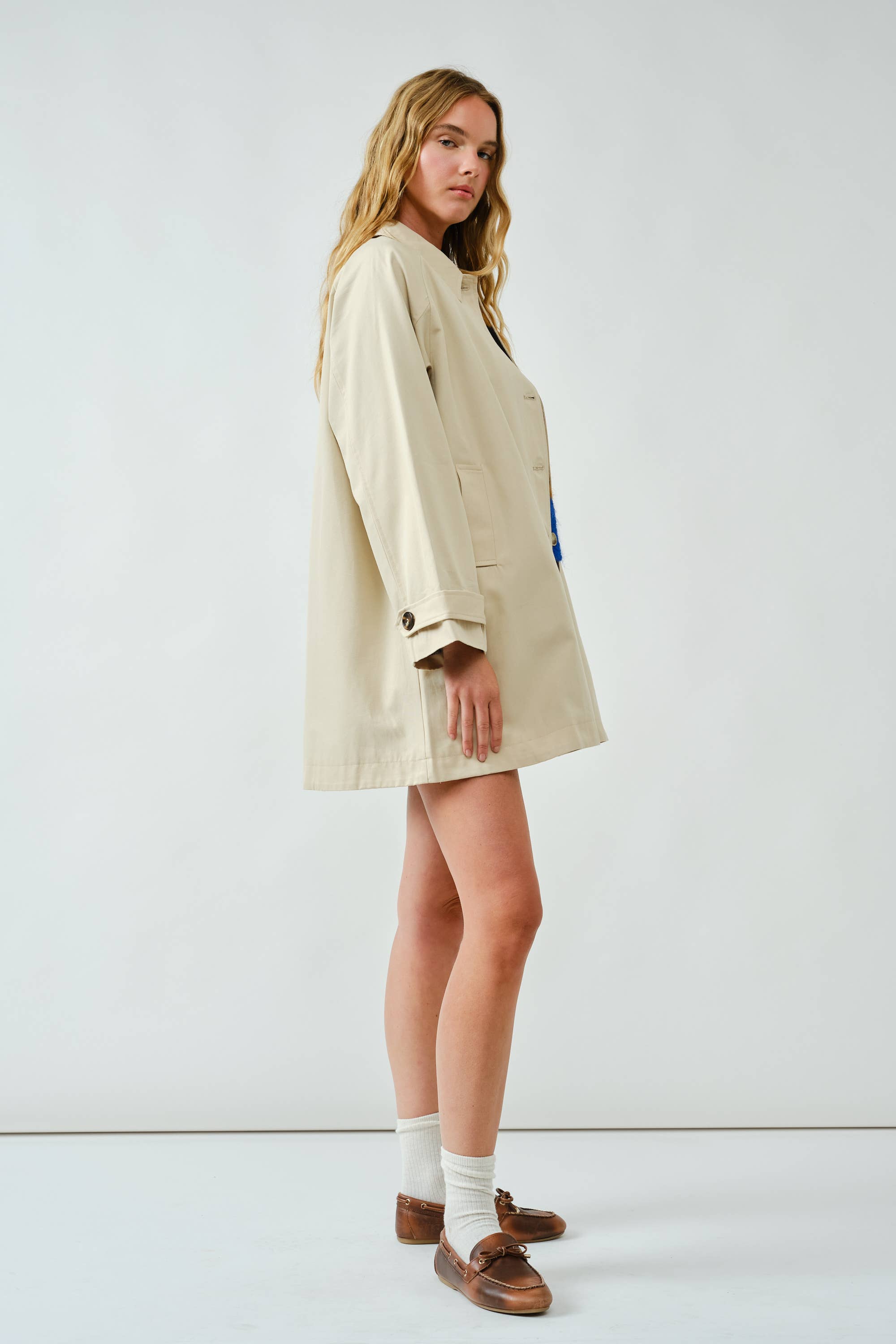 A Line Trench Coat with Plaid Lining