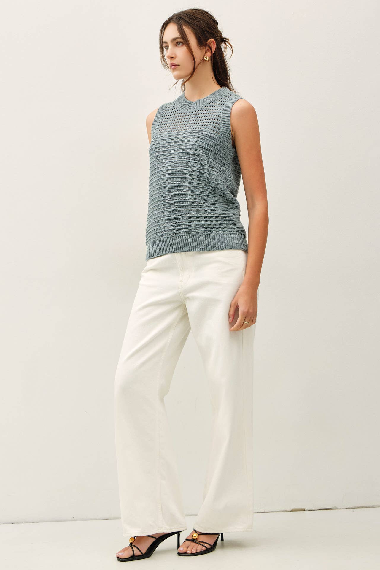 Textured Crochet Sleeveless Sweater