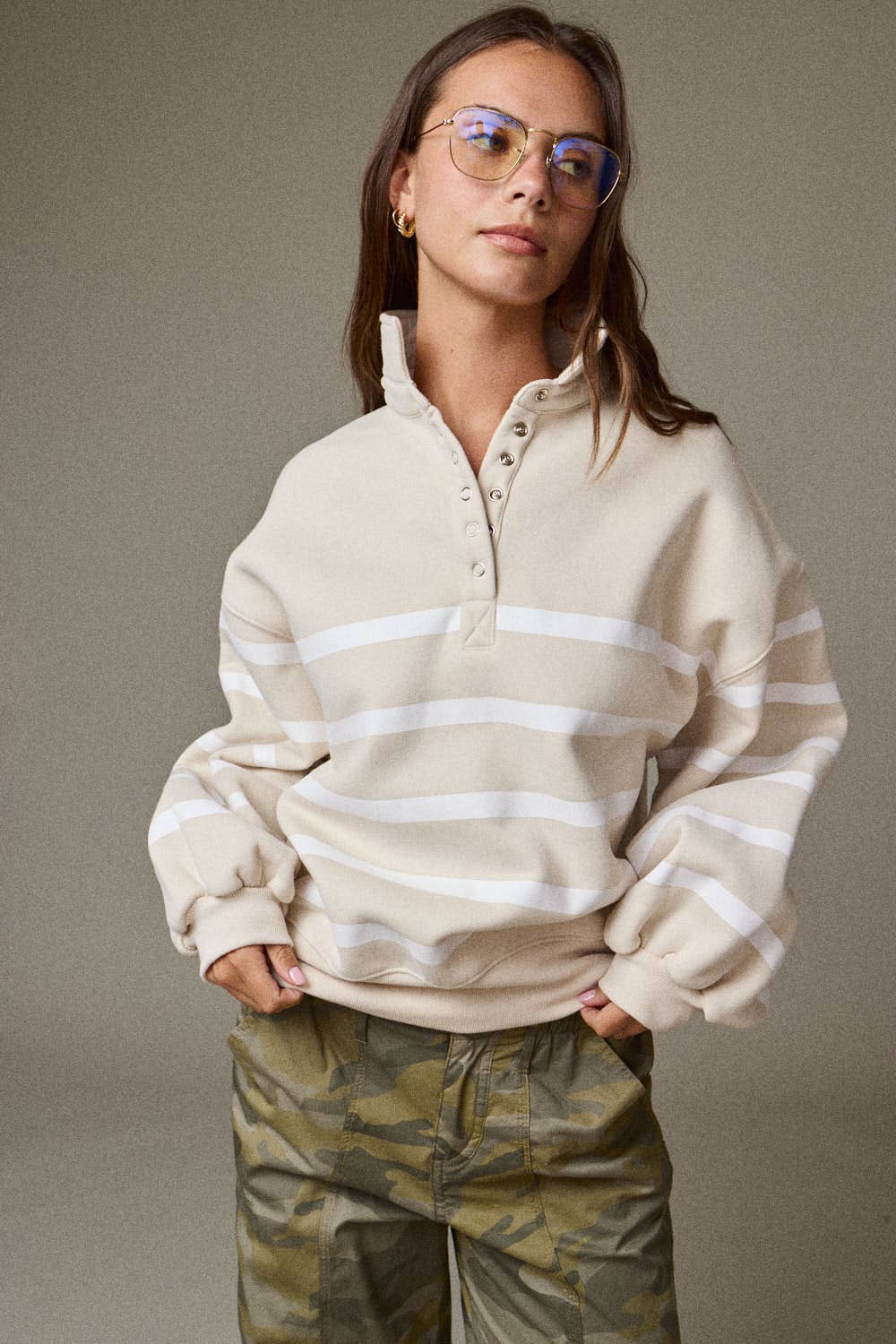 Snap Button Collared Pullover