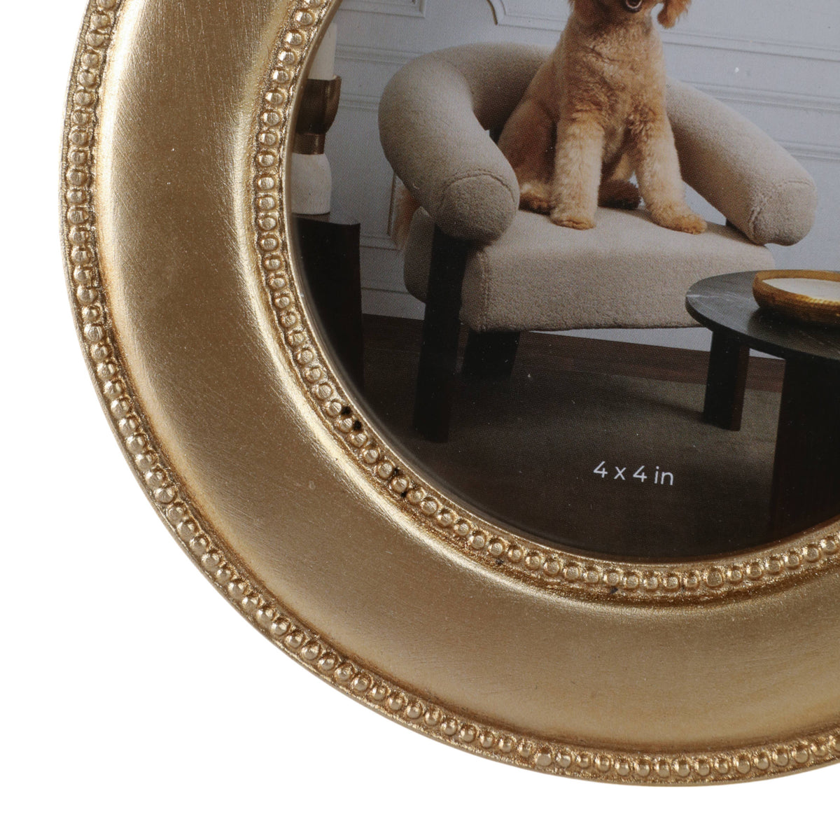 Round Gold Photo Frame with Bow Ribbon Detail - 4x4 Inch