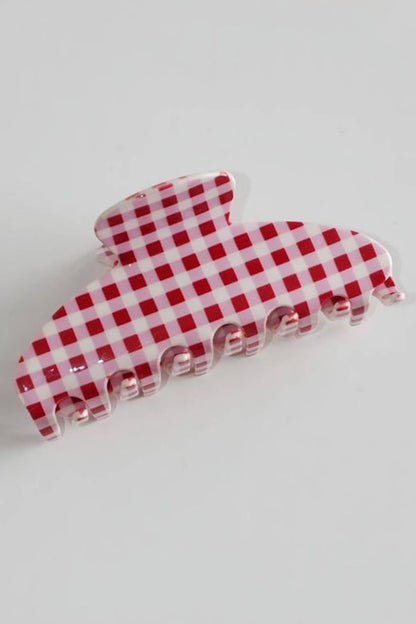 Jumbo Stripe Plaid Oval Hair Claw Clips