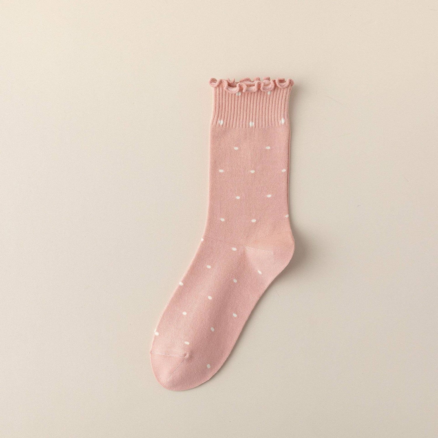 Polka Dot Pattern Ruffle Crew Socks For Womens