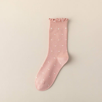 Polka Dot Pattern Ruffle Crew Socks For Womens