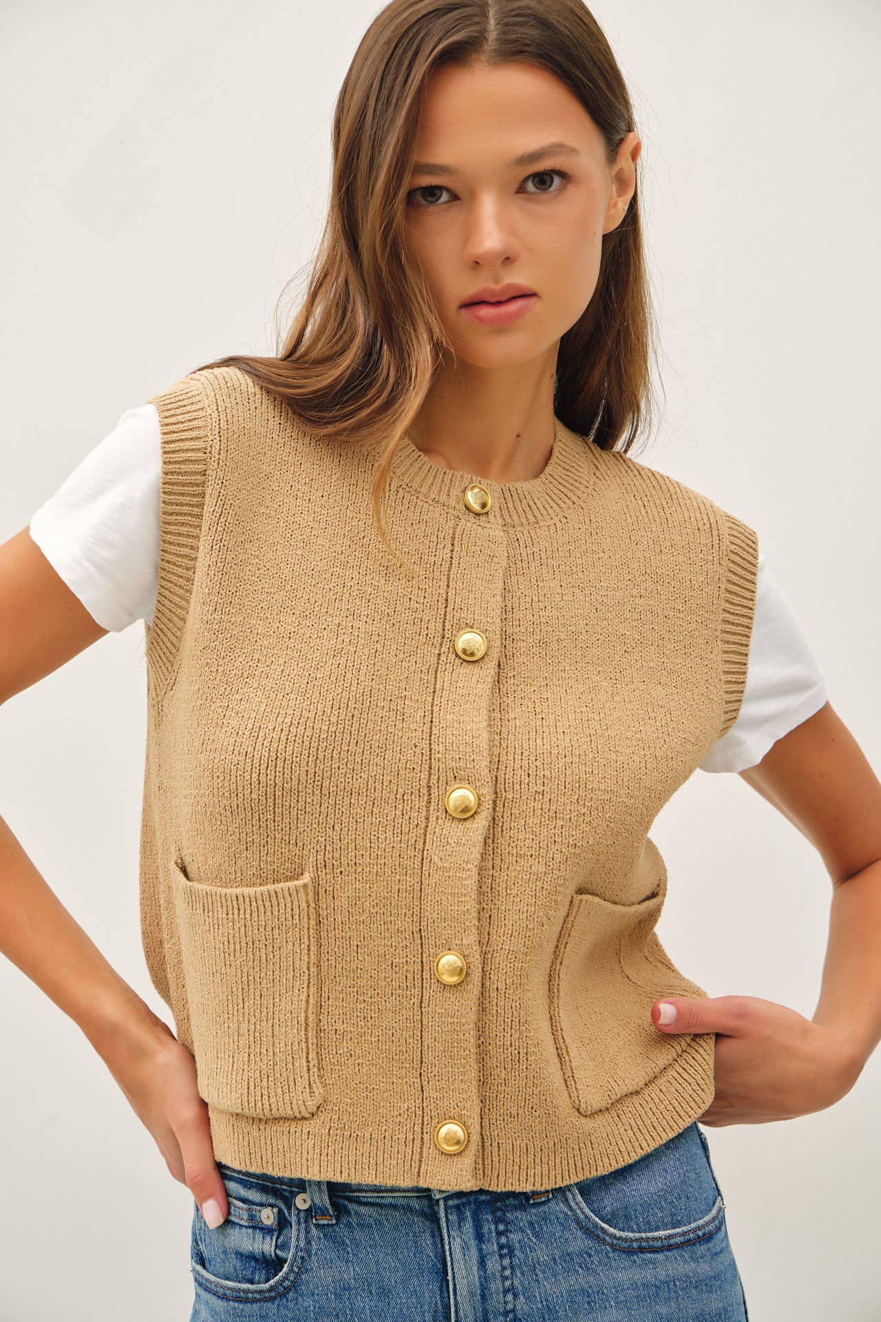 Ribbed Sweater Vest with Pockets