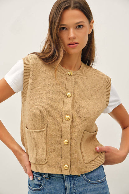 Ribbed Sweater Vest with Pockets