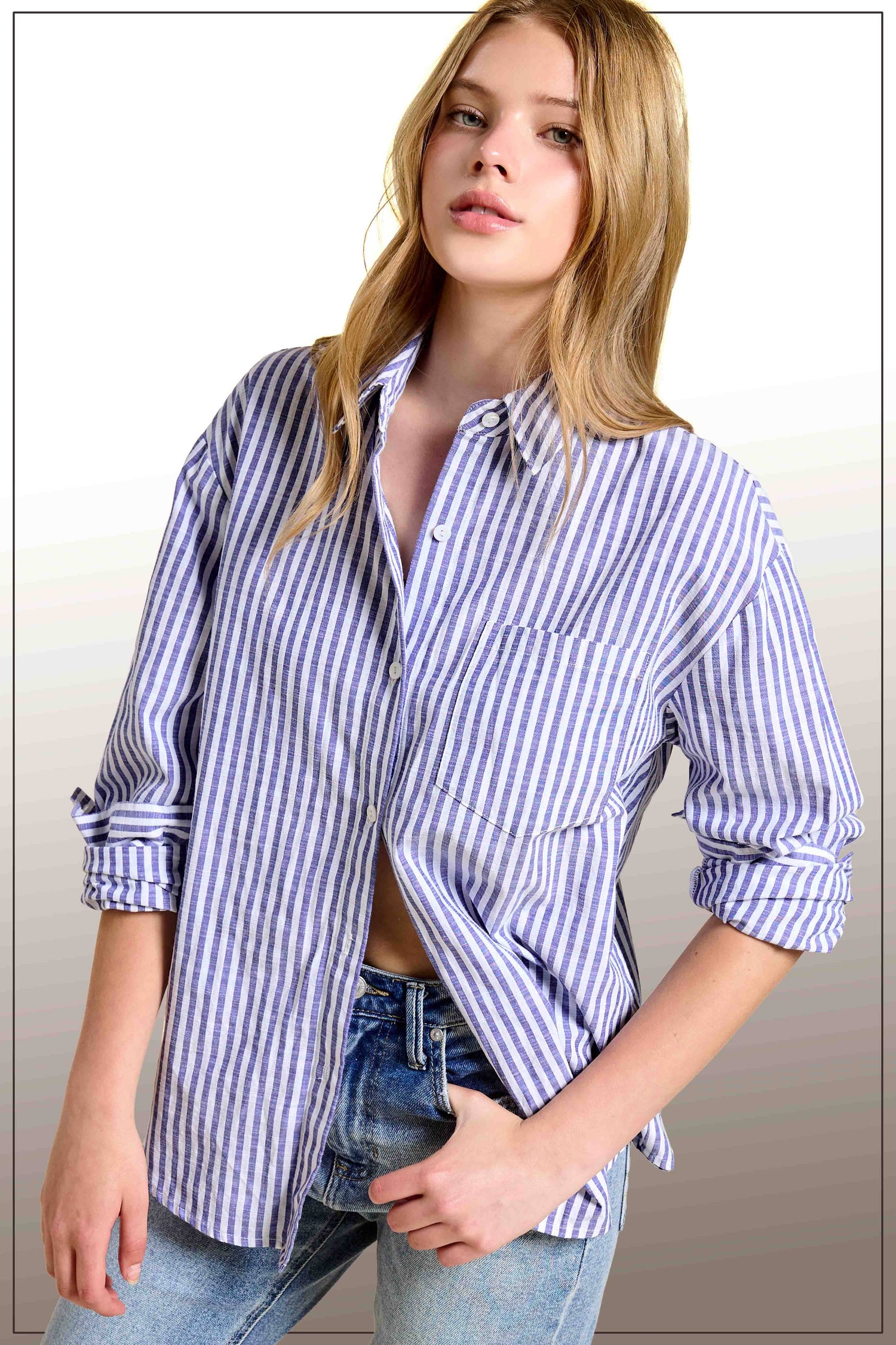 Collared Contrast Stripe Button Down Shirt