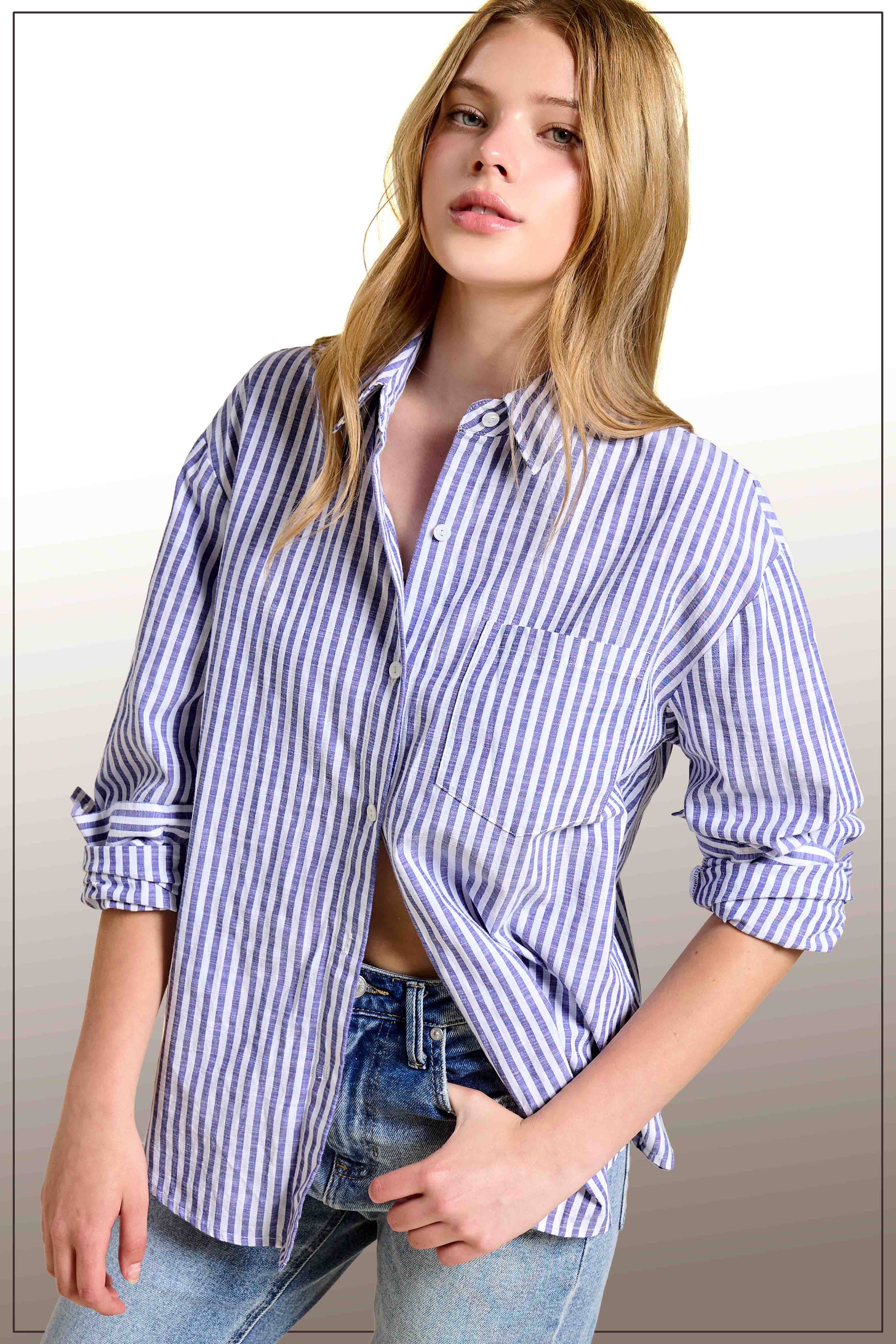 Collared Contrast Stripe Button Down Shirt