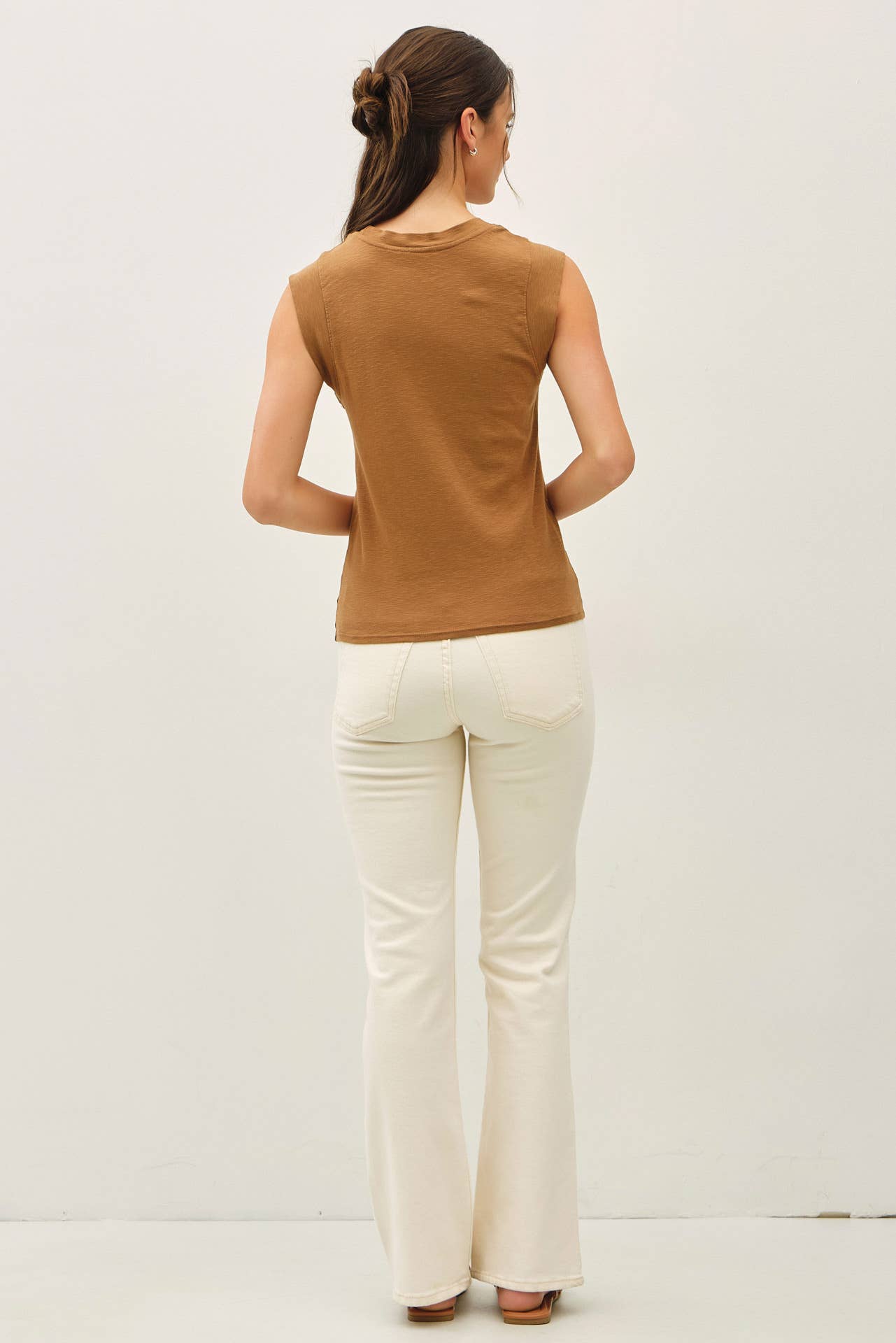 Basic Solid Cotton Crew Neck Cap Sleeve Tank Top