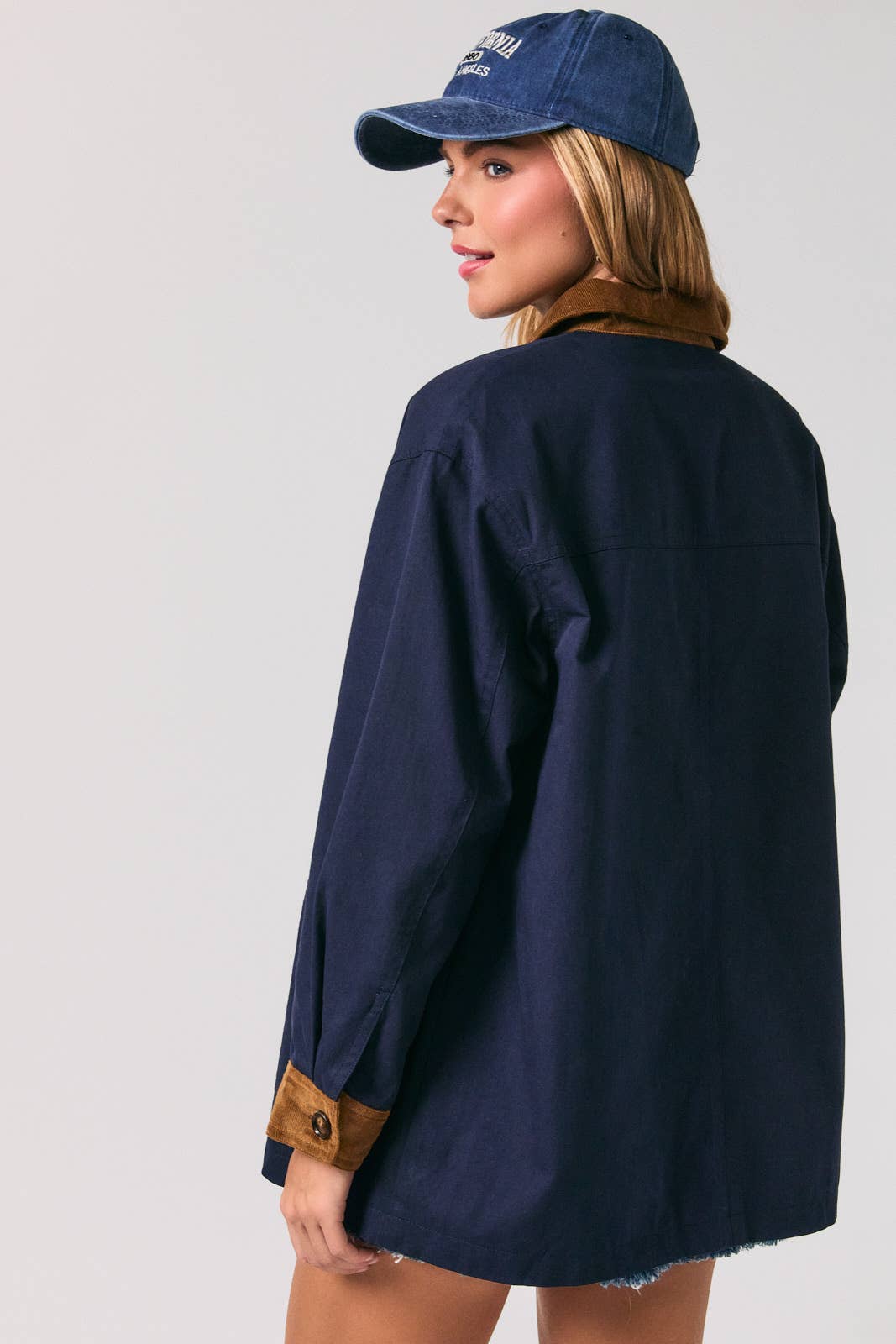 Twill &amp; Plaid Reversible Corduroy Collar Barn Jacket