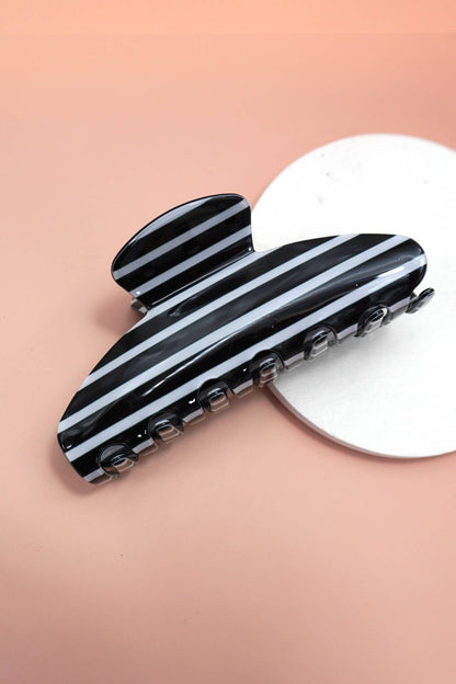 Jumbo Stripe Plaid Oval Hair Claw Clips