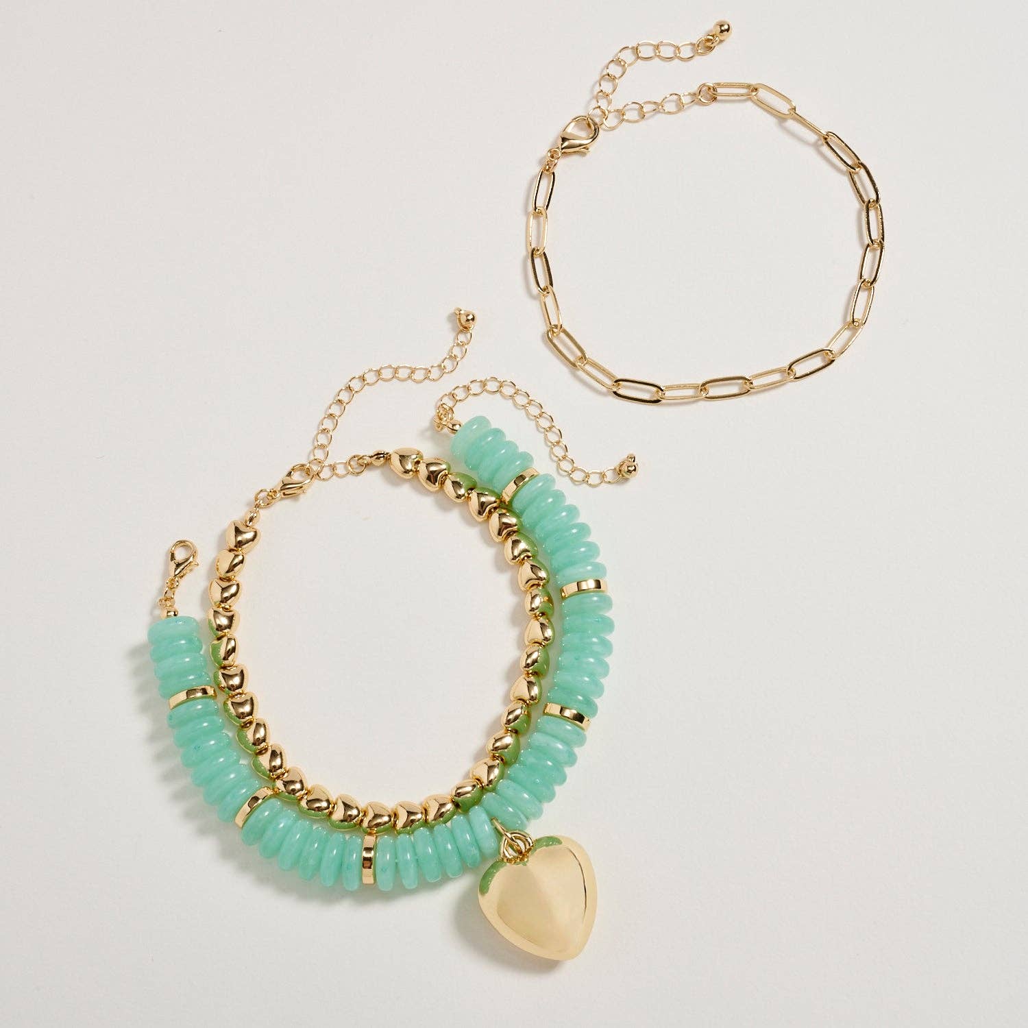 Gold Heart Charm Beaded Bracelet Set