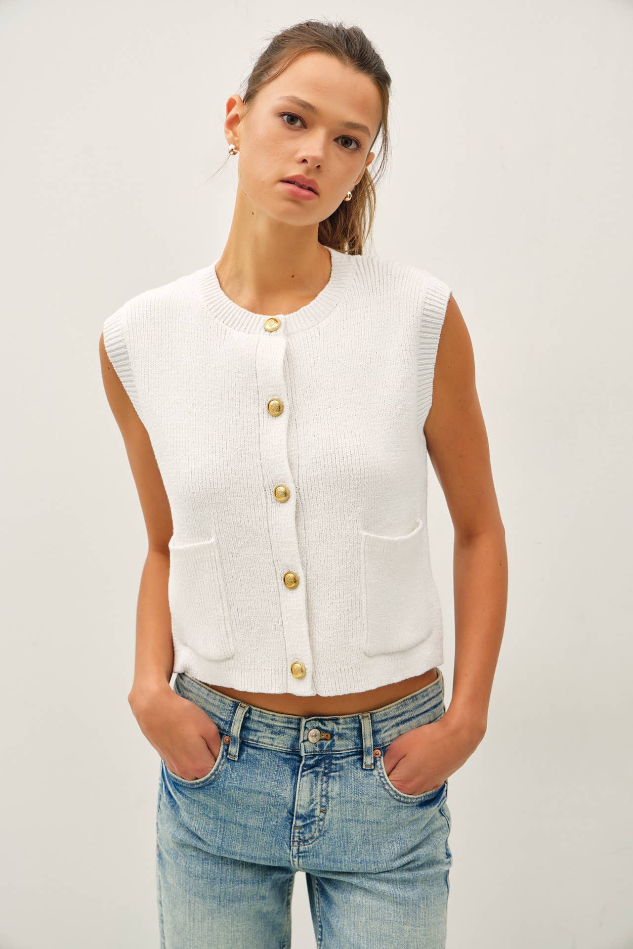 Ribbed Sweater Vest with Pockets