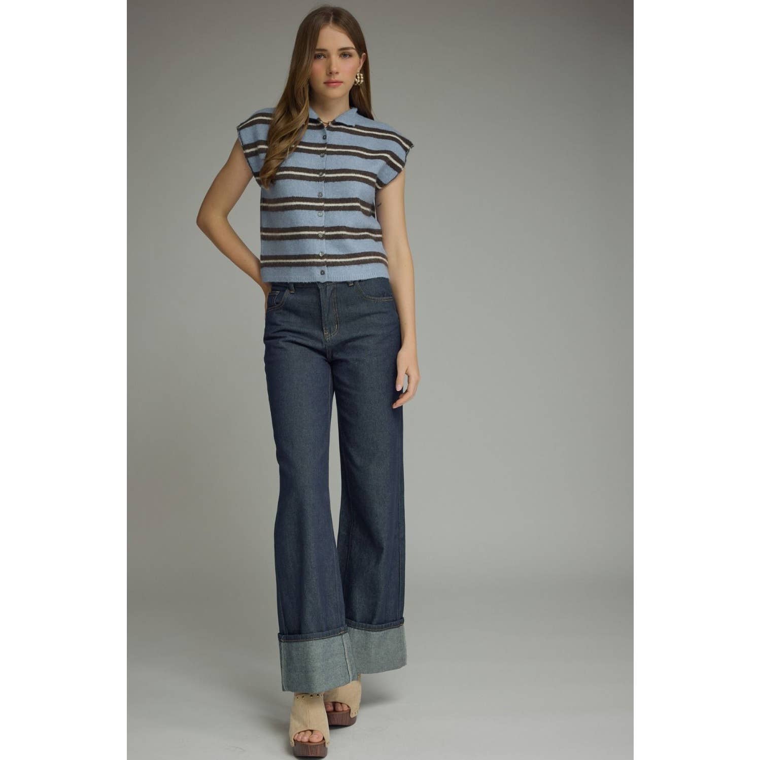 New Stripe Cap Sleeve Top