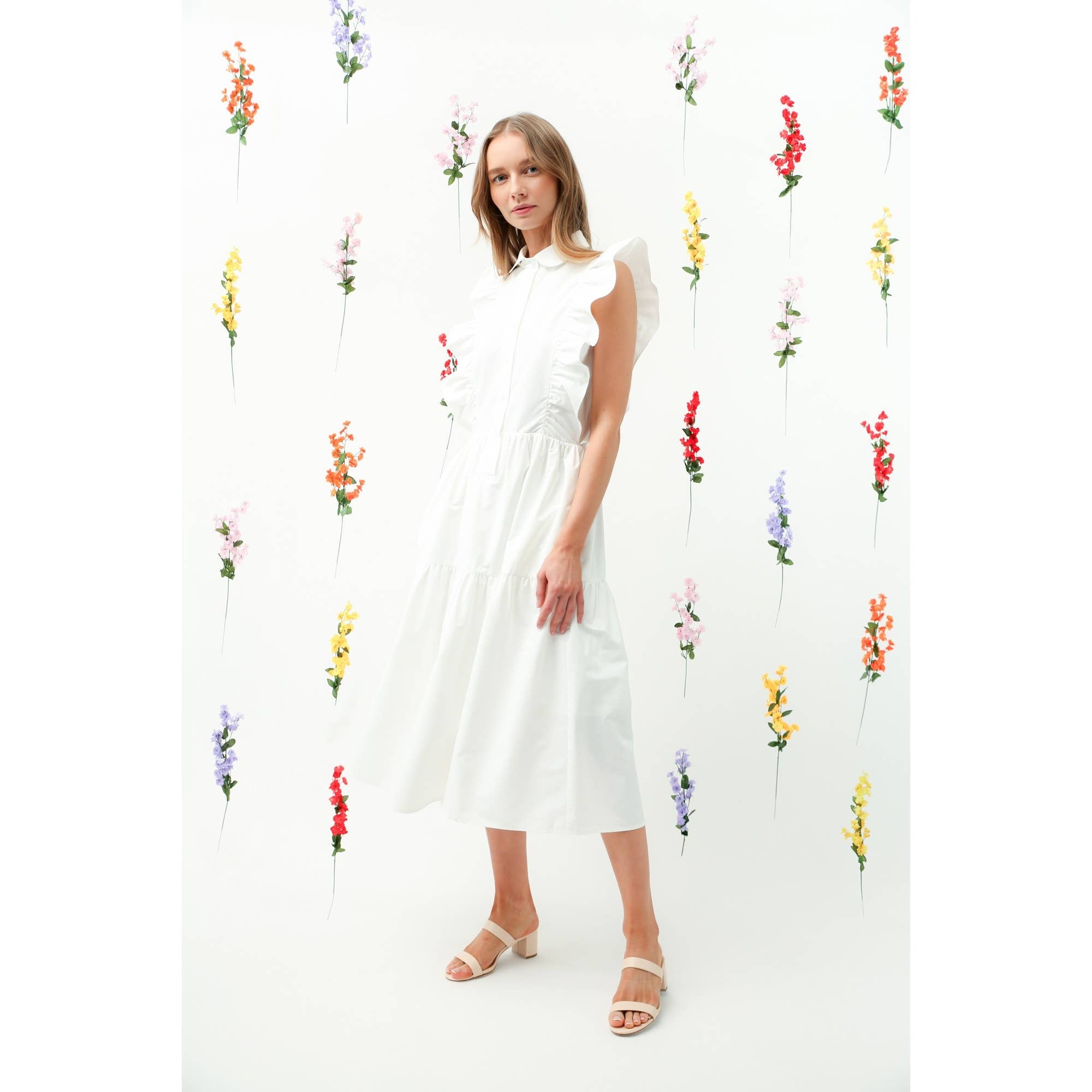 Ruffle Sleeve Tiered Midi Dress