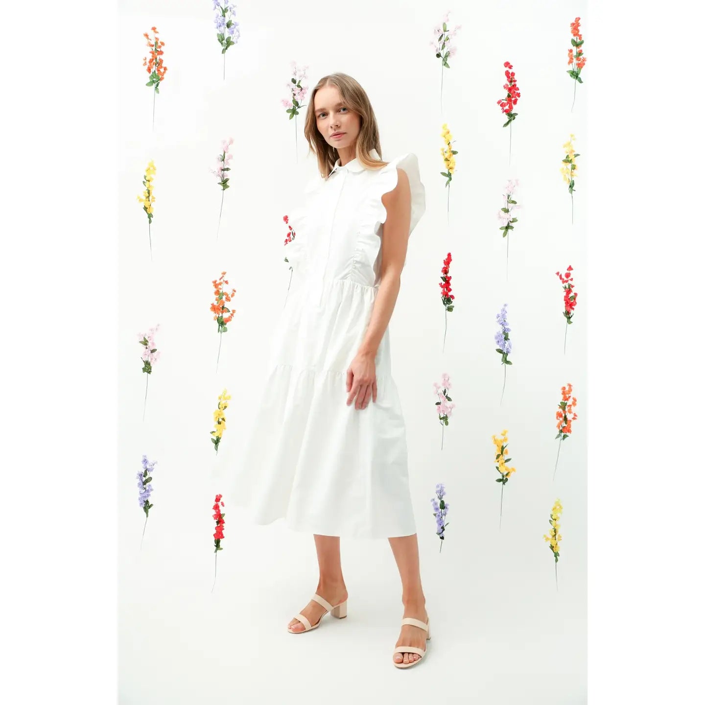 Ruffle Sleeve Tiered Midi Dress