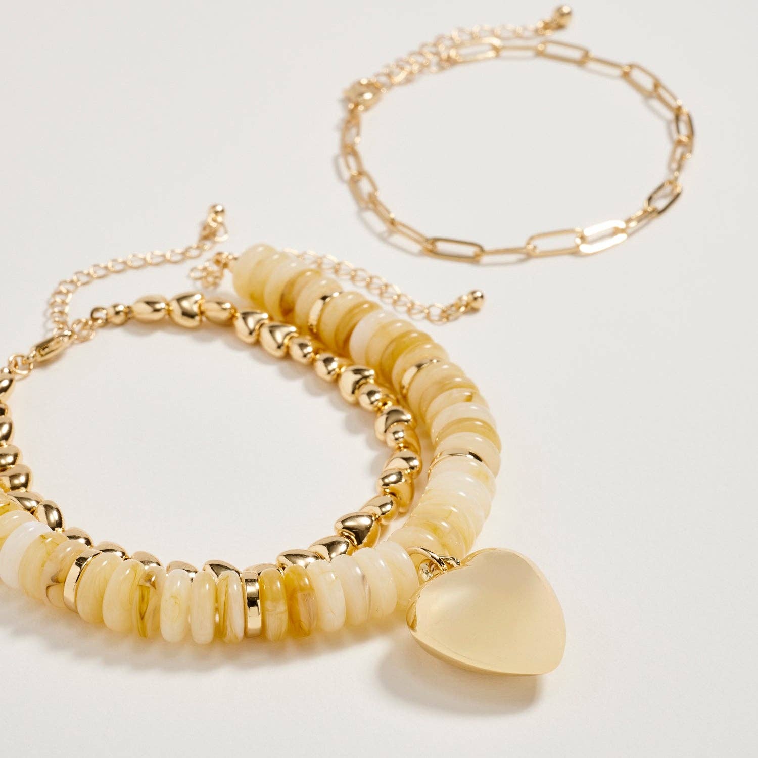 Gold Heart Charm Beaded Bracelet Set