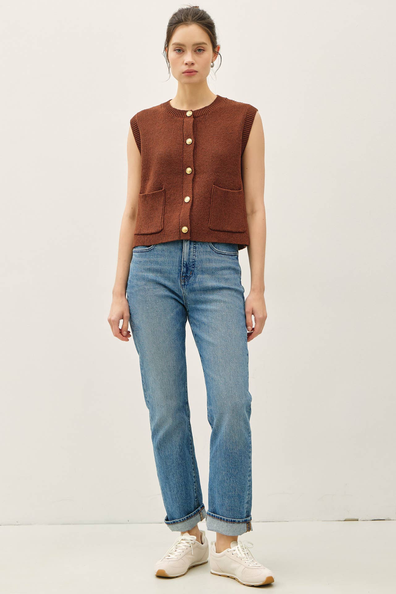 Ribbed Sweater Vest with Pockets