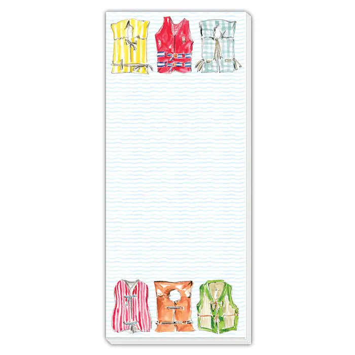 Life Jackets Yellow Red Blue Skinny Notepad