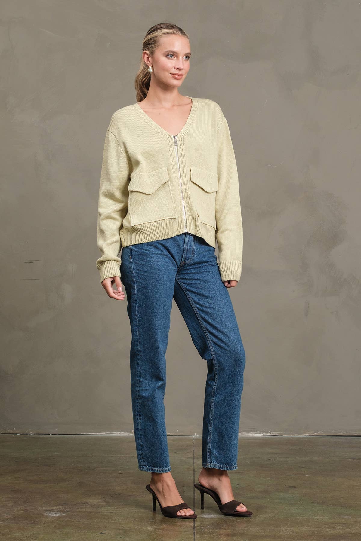 Utility Pocket Knit Zip-Up Cardigan