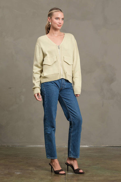 Utility Pocket Knit Zip-Up Cardigan
