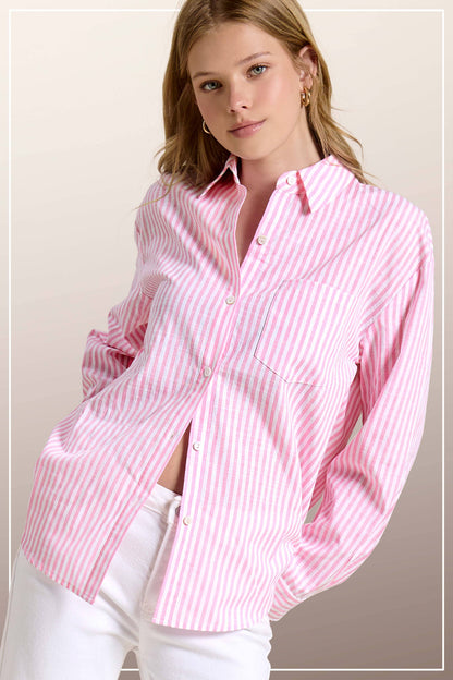 Collared Contrast Stripe Button Down Shirt