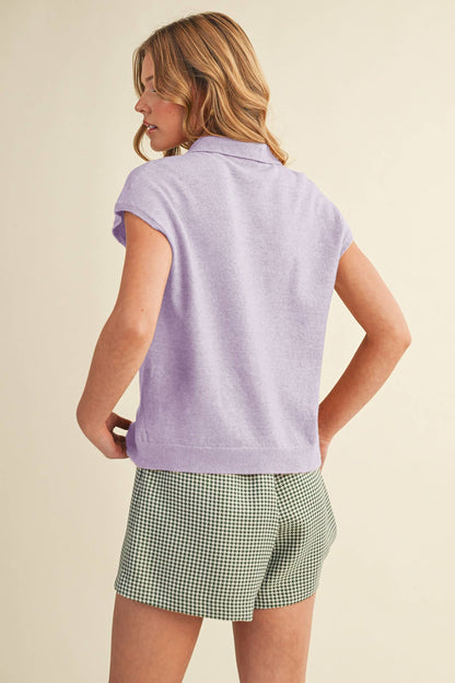 Cap Sleeve Collared Sweater Vest