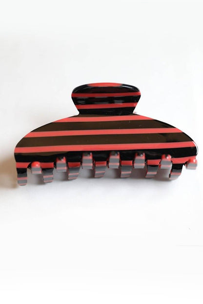 Jumbo Stripe Plaid Oval Hair Claw Clips
